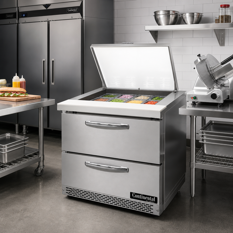 Product image #2 for Continental Refrigerator Mighty Top SW32N12M-FB-D 32" One-Section Front Breathing Sandwich Unit with Drawers
