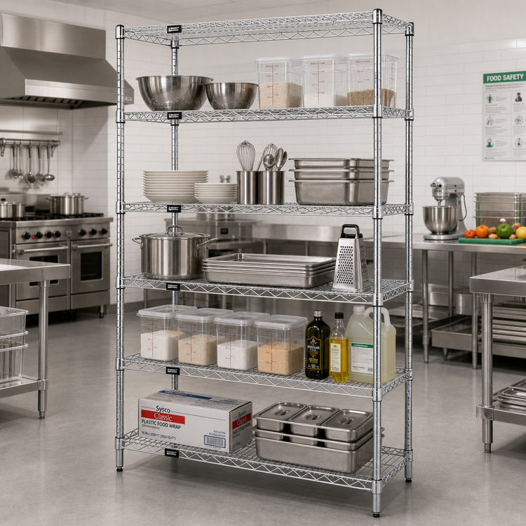 Product image #2 for Quantum 60" x 18" x 86" 304 Stainless Steel Stationary Wire Shelving Starter Kit with 5 Shelves