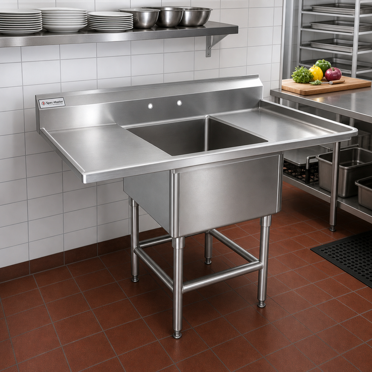 Product image #2 for Spec-Master FN Series One-Compartment 14-Gauge 304 Stainless Steel Sink with Left Drainboard, 45-1/2 x 27 Inches