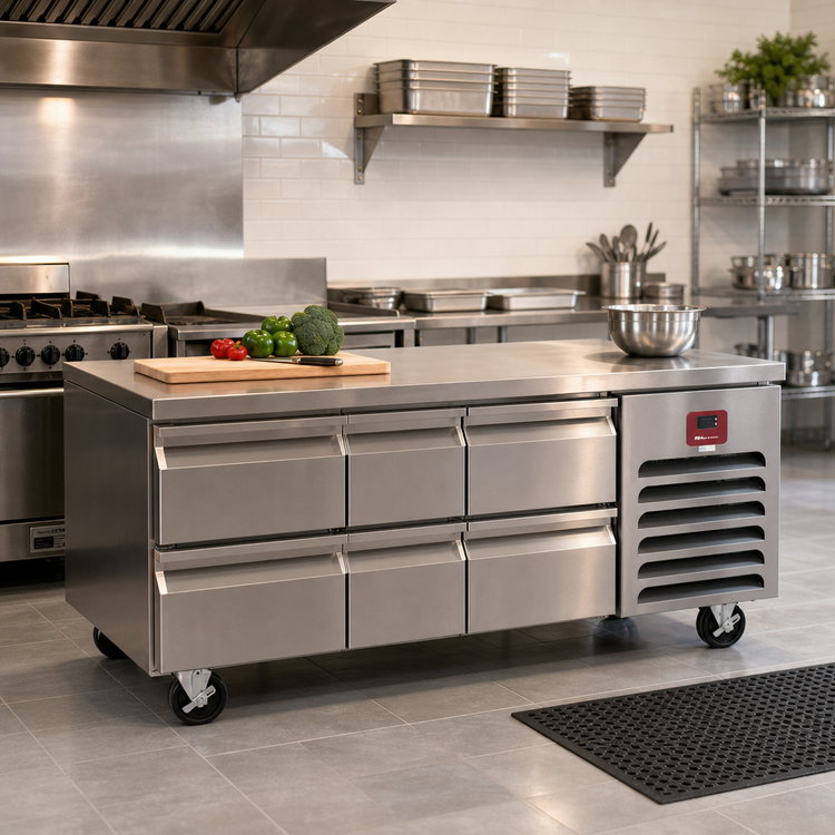 Product image #2 for Southbend Platinum 96-Inch Low-Height 6-Drawer Self-Contained Refrigerated Base