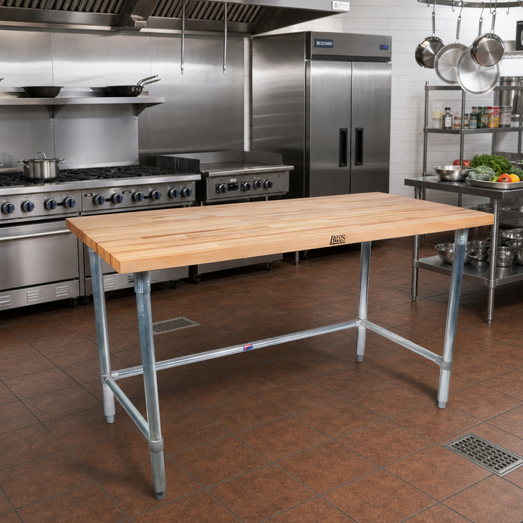 Product image #2 for John Boos SNB10A 84 Inch x 30 Inch Wood Top Work Table with Stainless Steel Base