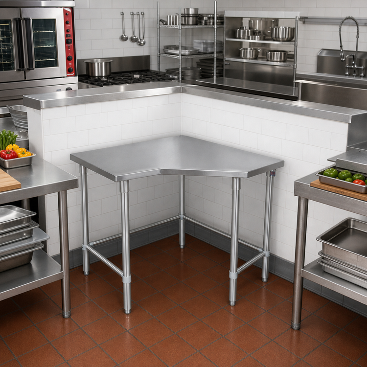 Product image #2 for John Boos Stallion 30" x 30" Corner Stainless Steel Work Table, 16-Gauge Flat Top
