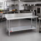 Thumbnail image #2 for Duke Manufacturing 314-3672-5R 72-Inch x 36-Inch Stainless Steel Work Table, 14-Gauge 300 Series, 5-Inch Riser, Galvanized Undershelf
