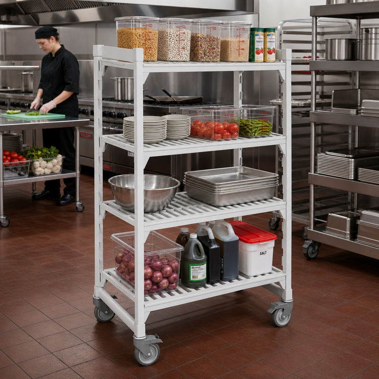 Product image #3 for Cambro Camshelving Premium 4-Tier Vented High Density Mobile Starter Unit, 21 x 54 x 67-1/4 Inches, Speckled Gray