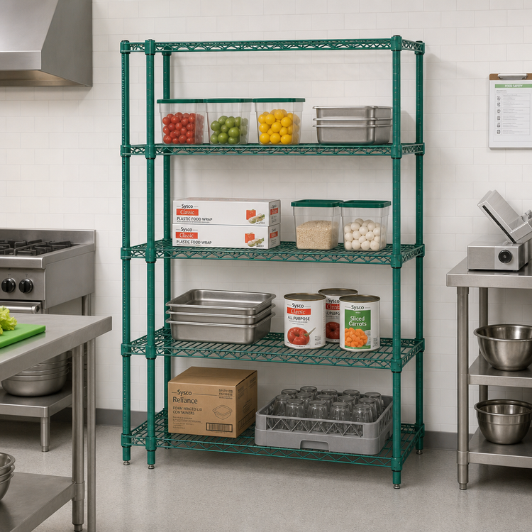 Product image #2 for Quantum 72"W x 12"D x 63"H Wire Shelving Starter Kit with 4 Shelves, Green Epoxy Finish
