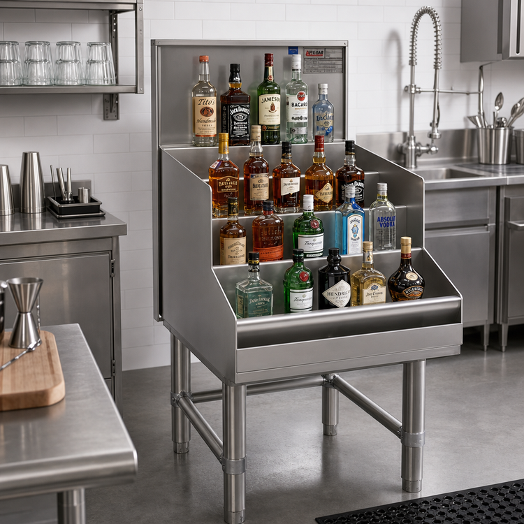 Product image #2 for Spec-Bar 36-Inch Freestanding 4-Step Stainless Steel Liquor Bottle Display Unit