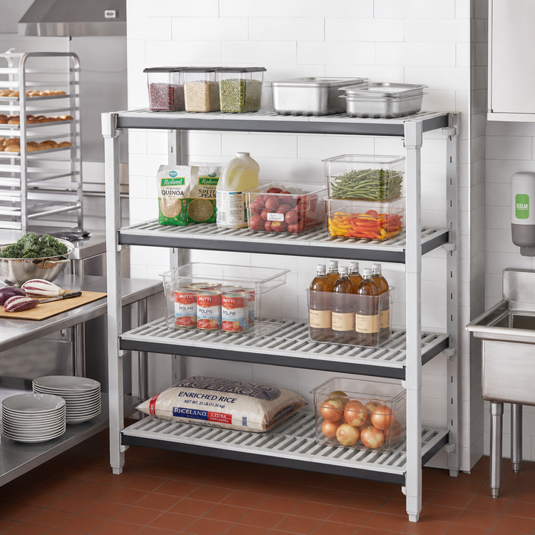 Product image #2 for Cambro Camshelving Elements XTRA Universal 4-Shelf Vented Shelf Kit, 24 x 54 Inches, Speckled Gray