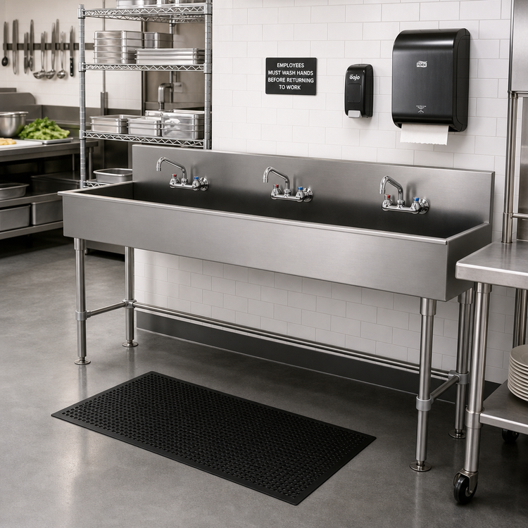 Product image #2 for Advance Tabco 96-Inch Multiwash Freestanding Hand Sink with 3 Faucet Hole Sets
