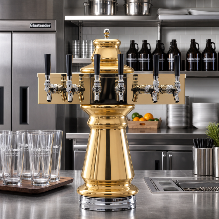 Product image #2 for Glastender Vienna 4-Faucet Air-Cooled Draft Dispensing Tower, Polished Brass