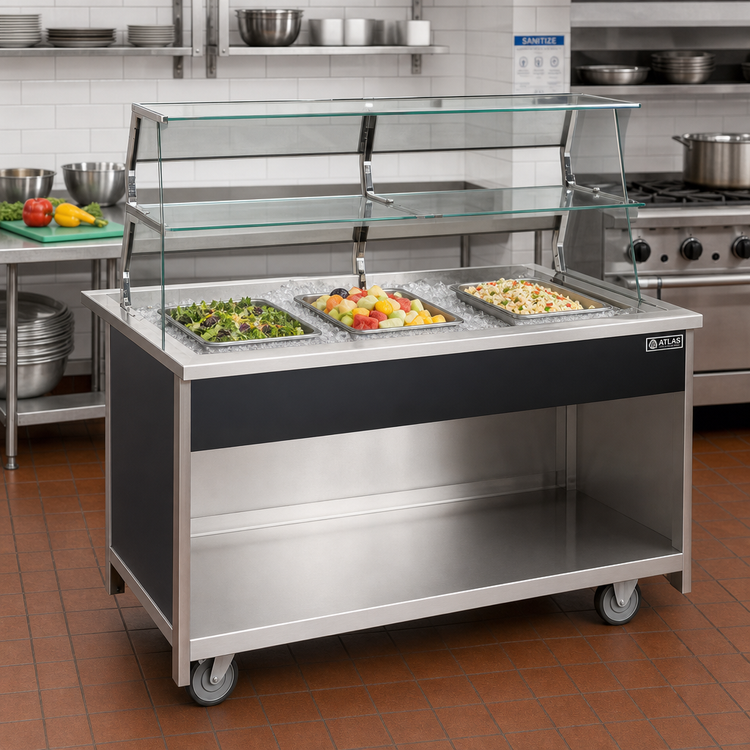 Product image #2 for Atlas Metal BLC-3 Mobile 3-Pan Iced Cold Food Serving Counter with Open Cabinet Base