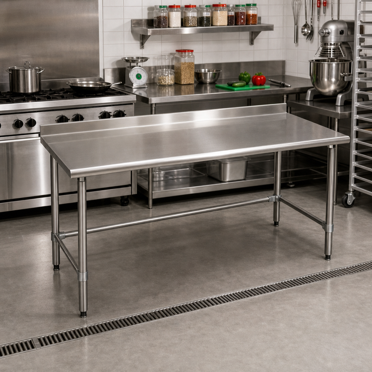 Product image #2 for BlendPort Budget Series Stainless Steel Work Table, 72 x 24 Inches, 16-Gauge 430 Top, 1-1/2 Inch Rear Upturn
