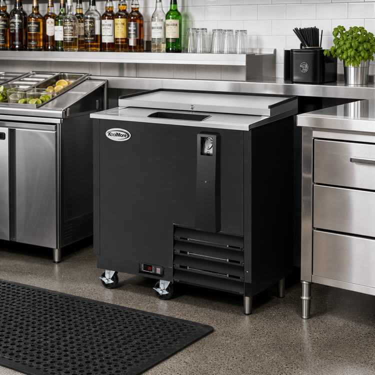Product image #2 for KoolMore 36-Inch Black Commercial Bottle Cooler with Built-In Opener, 9 Cu. Ft.