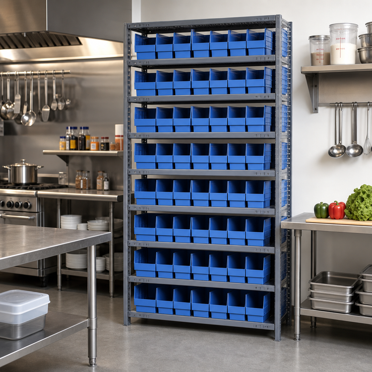 Product image #2 for Quantum Heavy-Duty Stationary Wire Shelving Unit with 10 Shelves and 72 Included Bins, 36"W x 12"D x 75"H