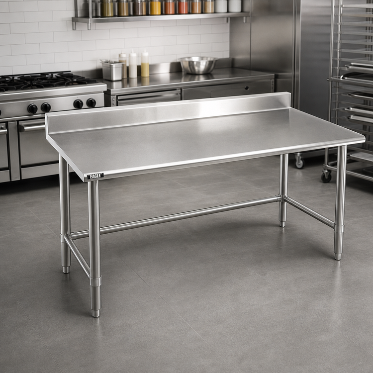 Product image #2 for Eagle Spec-Master 48" x 36" 14-Gauge Stainless Steel Work Table with 4-1/2" Backsplash and Tubular Base