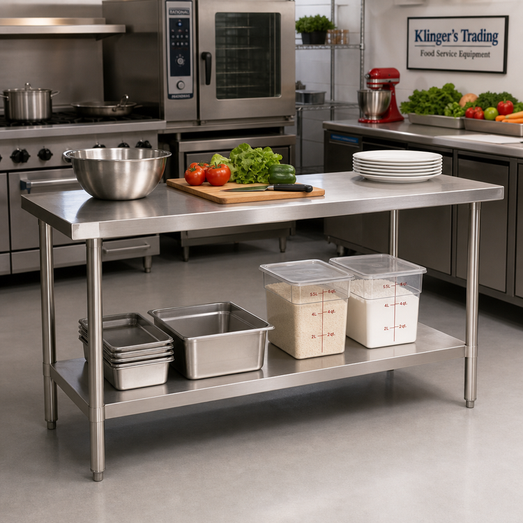Product image #2 for Klinger's Trading AST1860 Heavy Duty Stainless Steel Work Table, 60W x 18D x 36H Inches, Flat Top with Undershelf