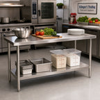 Thumbnail image #2 for Klinger's Trading AST1860 60 x 18 x 36 in Stainless Steel Work Table, 18-Gauge 430 Top, Flat Top with Undershelf
