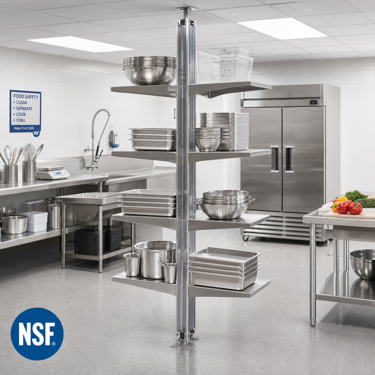 Product image #2 for Back-To-Back Stainless Steel Floor-To-Ceiling Cantilever Shelving Upright, 144 Inch, NSF