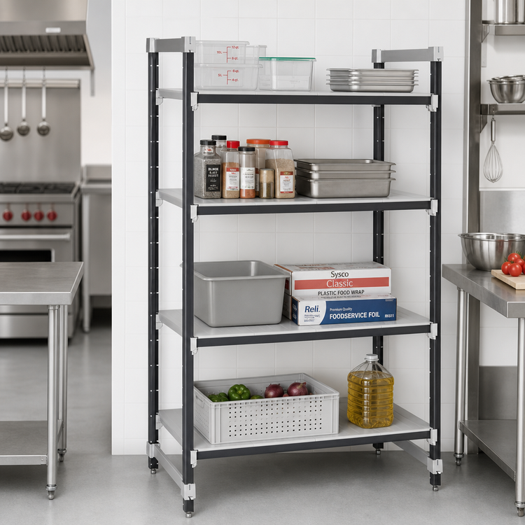 Product image #2 for Cambro Camshelving Elements XTRA 4-Tier Solid Stationary Starter Polymer Shelving Unit, 21 x 36 x 72 Inches