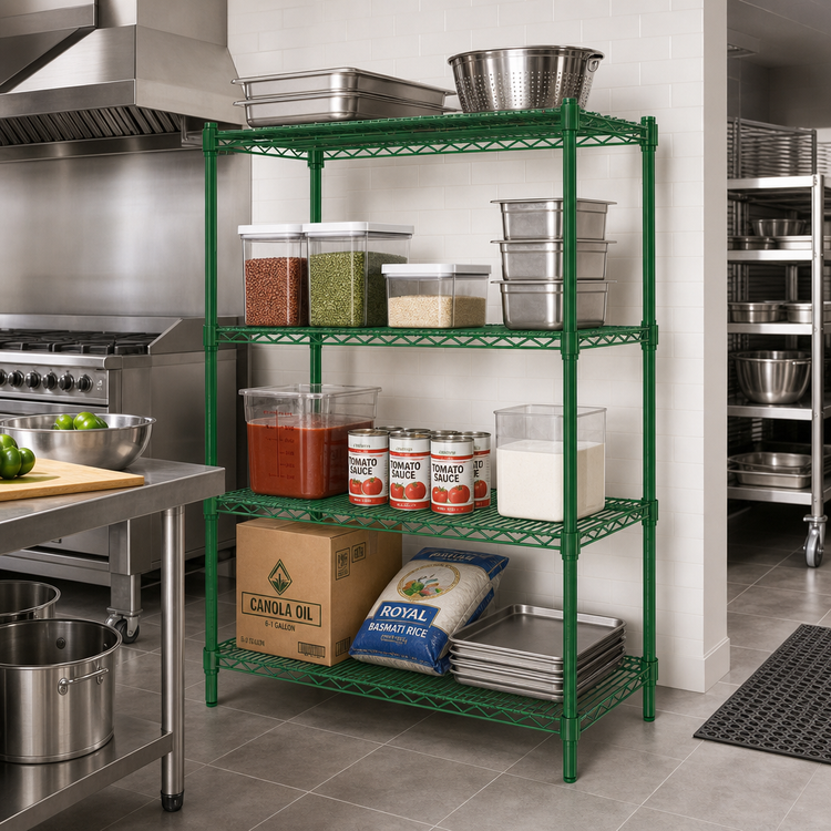 Product image #2 for Steel Works Stainless Heavy Duty 4-Tier Wire Shelving Unit, 54 x 14 x 74 Inches, Green Epoxy Coated
