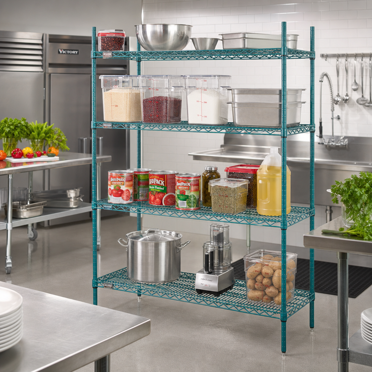 Product image #2 for Red-i-Pak 4-Tier Wire Shelving Unit, 60 x 24 x 63 Inches, Stationary, Blue-Green Hybrid Epoxy Finish