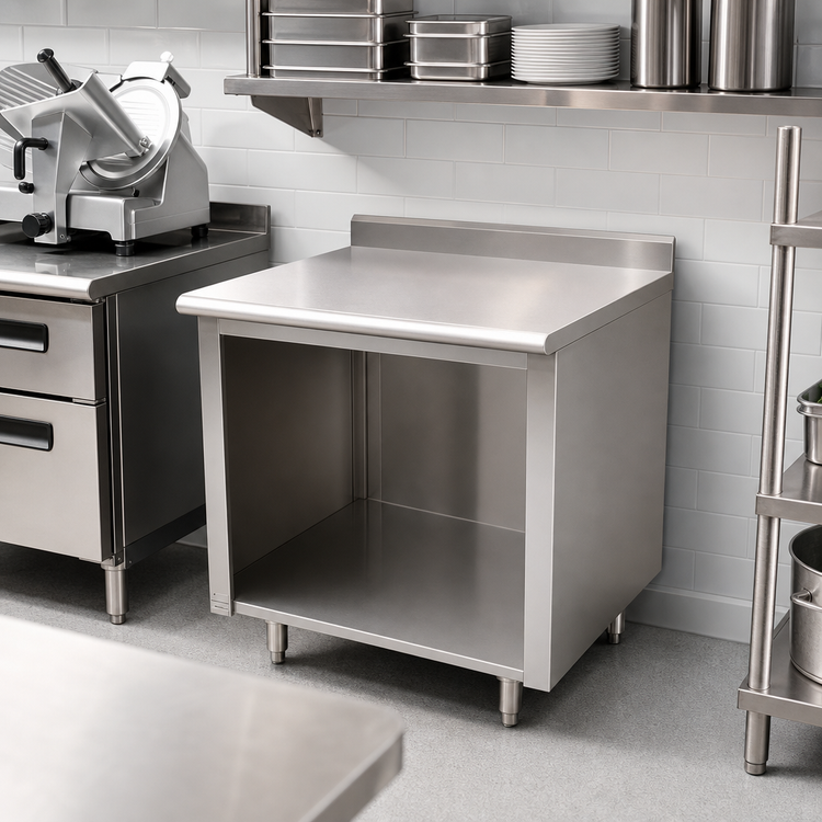 Product image #2 for Advance Tabco Special Value Economy 16-Gauge 304 Stainless Steel Open Base Work Table with 5-Inch Backsplash, 36 x 24 Inches
