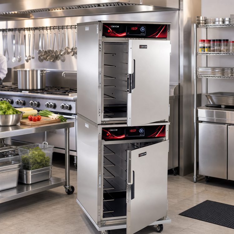 Product image #2 for Cres Cor Roast-N-Hold Mobile Stacked Half-Size Convection Cook and Hold Oven, 208V, 2-Compartment