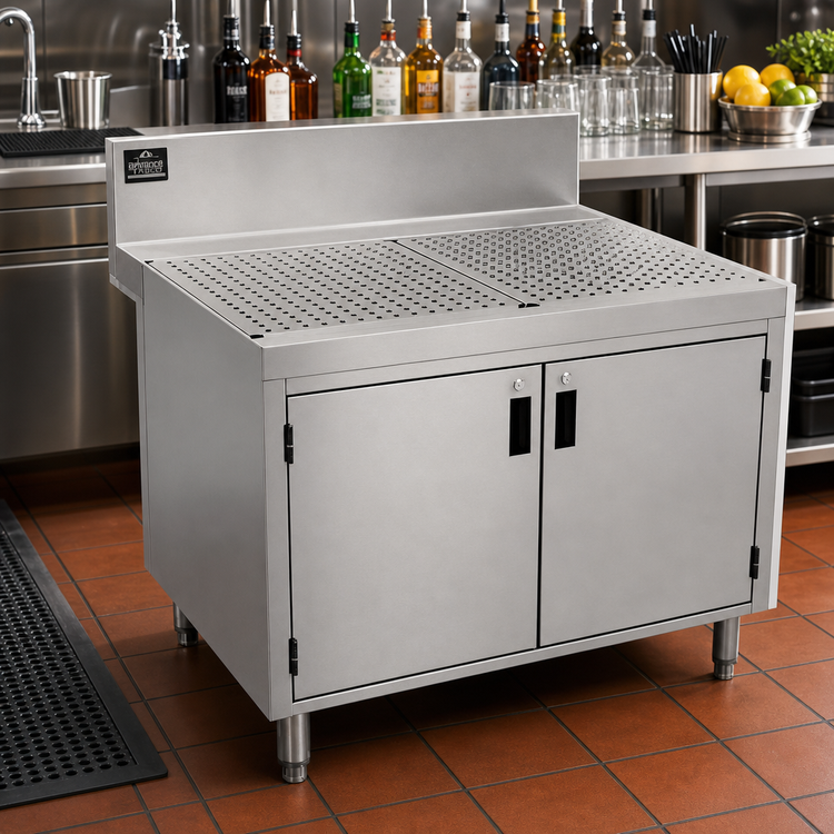 Product image #2 for Advance Tabco Prestige Underbar Stainless Steel Drainboard Cabinet with Removable Hinged Doors, 30 x 30 x 36 Inches