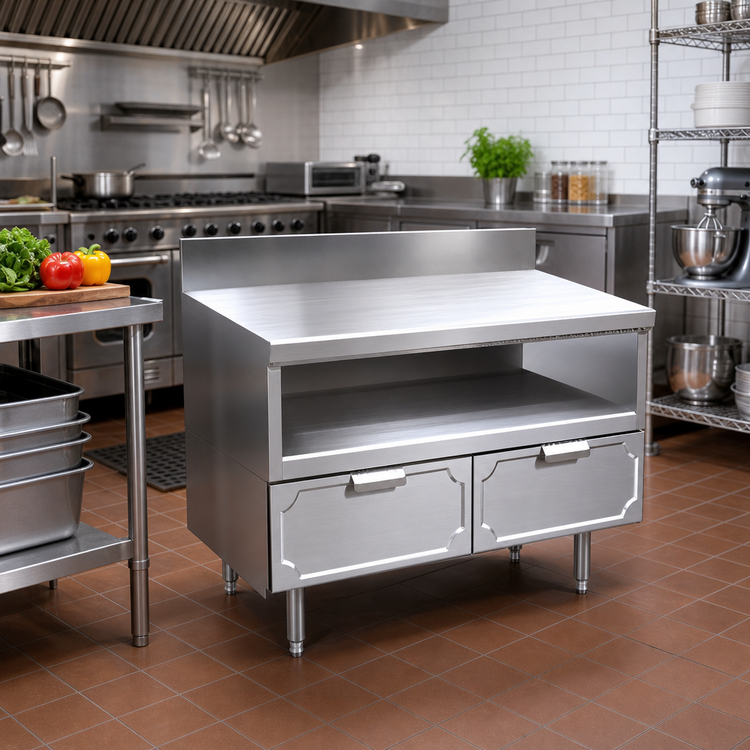 Product image #2 for La Rosa Refrigeration 42-Inch x 32-Inch Dry-Drawer Utility Stand with Rear Splash and Undershelf