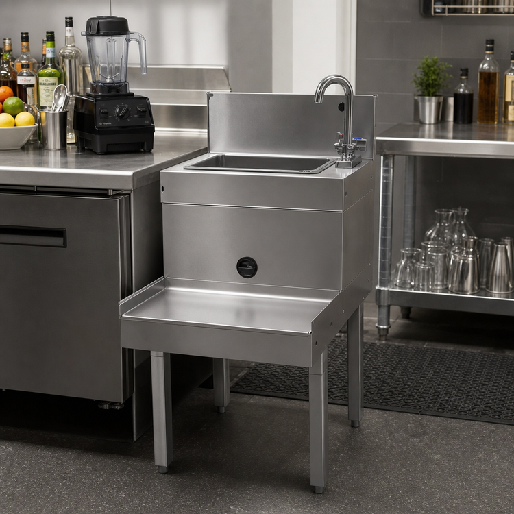 Product image #2 for Glastender Freestanding Underbar Blender Station with Dump Sink and Blender Recessed Step, Right-Side Faucet, 18 x 24 Inches