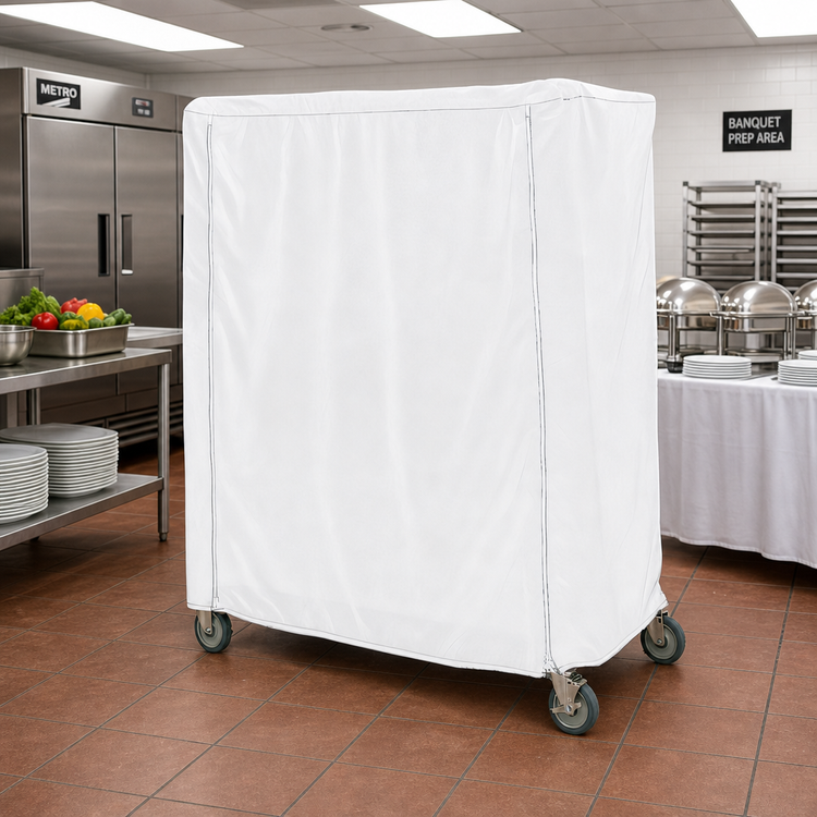 Product image #2 for Metro Waterproof Vinyl-Nylon Coated Queen Mary & Banquet Cart Cover, 48 x 21 x 74 Inches, White