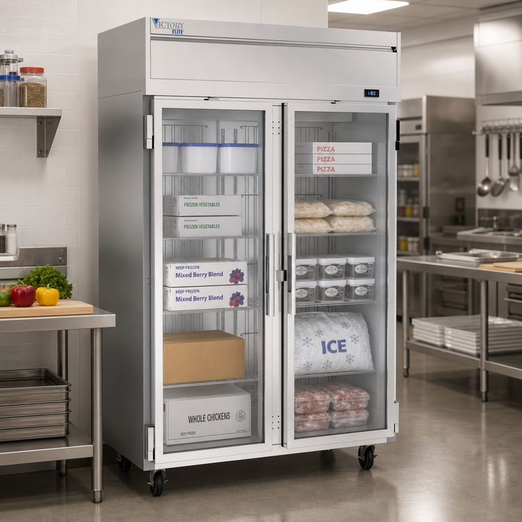 Product image #2 for Victory Elite VEFSA-2D-GD-HC Two-Section Reach-In Glass Door Freezer with V-Core Technology