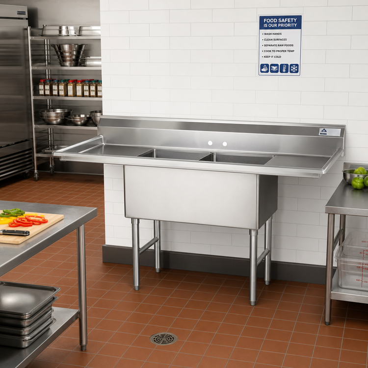 Product image #2 for Advance Tabco Special Value Series 72-Inch 2-Compartment Fabricated Sink with Left and Right Drainboards