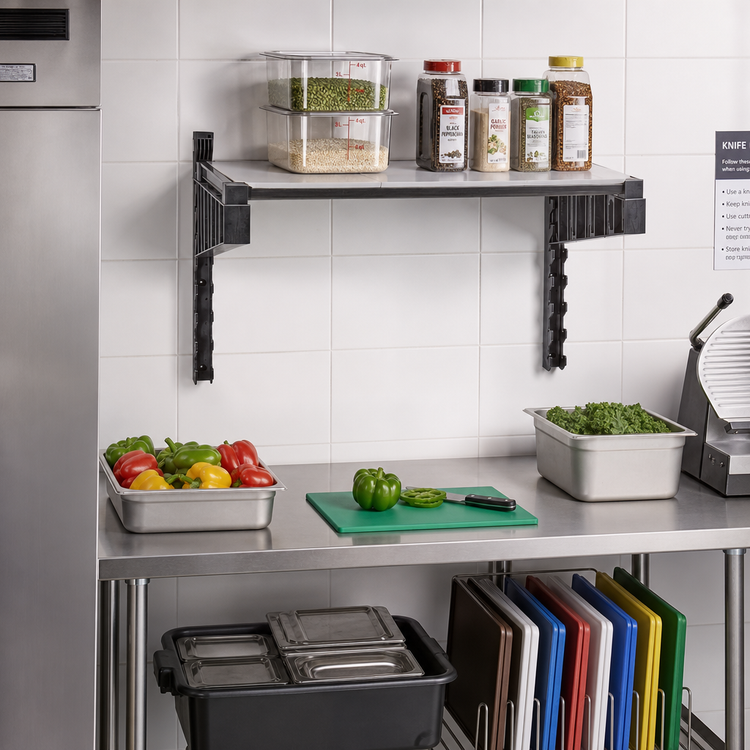 Product image #2 for Cambro Camshelving® Elevation 24" x 42" Wall-Mounted Solid Shelf Kit with 15" Uprights, Brushed Graphite
