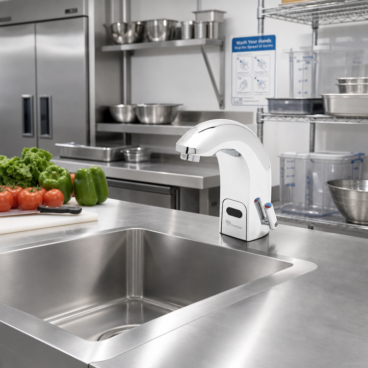 Product image #2 for ChekPoint Above-Deck Electronic Touchless Faucet, Single-Hole Deck Mount, Cast Spout, 0.5 GPM, Battery/AC Powered