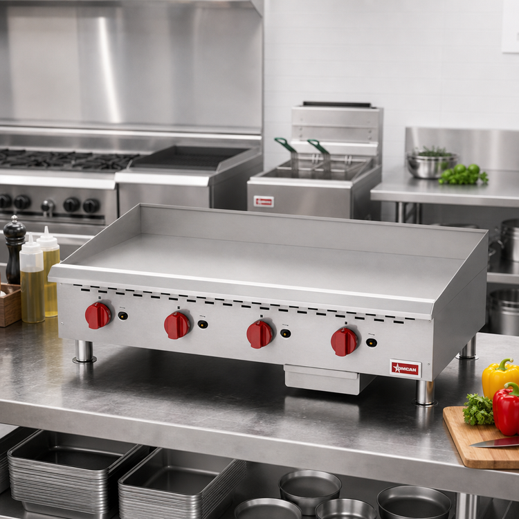 Product image #2 for Omcan USA 48-Inch Countertop Stainless Steel Natural Gas Griddle with Thermostatic Control