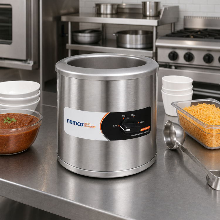 Product image #2 for Nemco 11 Quart Countertop Round Cooker/Warmer, 230V/50Hz Export Model, Stainless Steel