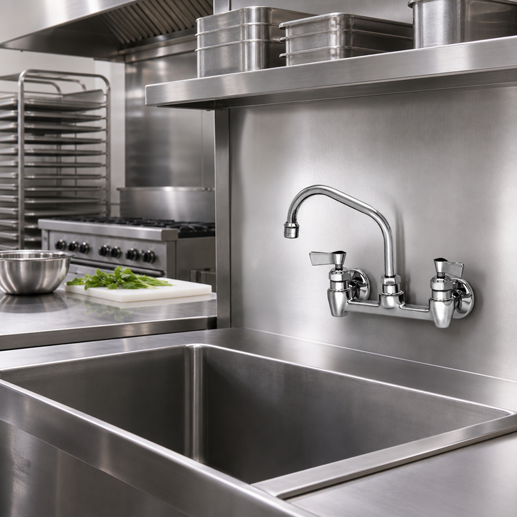 Product image #2 for Wall-Mount Commercial Faucet with 6-Inch Swing Spout and 8-Inch Adjustable Centers