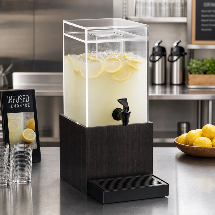 Product image #2 for Cal-Mil Midnight Bamboo 1.5 Gallon Square Infusion Beverage Dispenser with Drip Tray