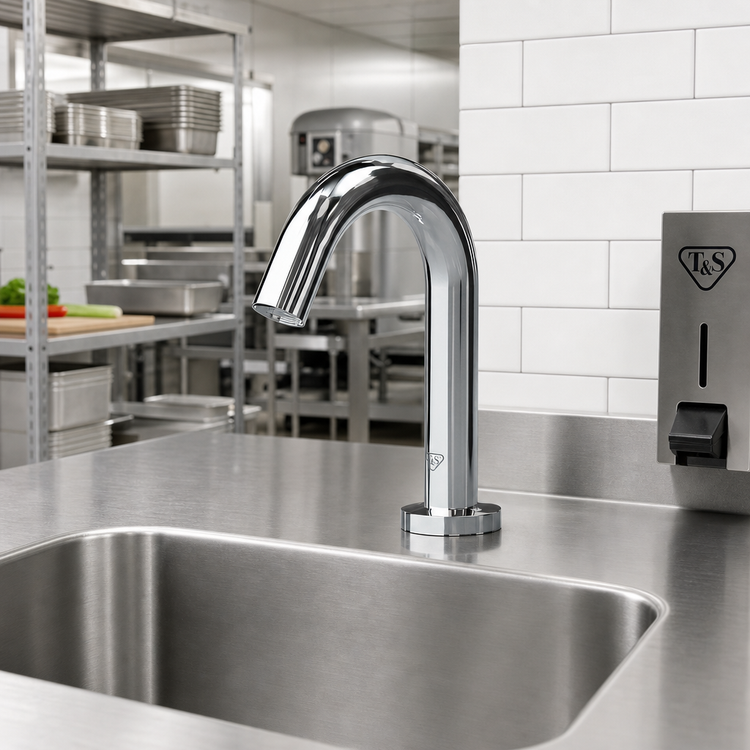 Product image #2 for T&S Brass WaveCrest Touchless Gooseneck Lavatory Faucet, Single-Hole Deck Mount, Polished Chrome, 0.5 GPM