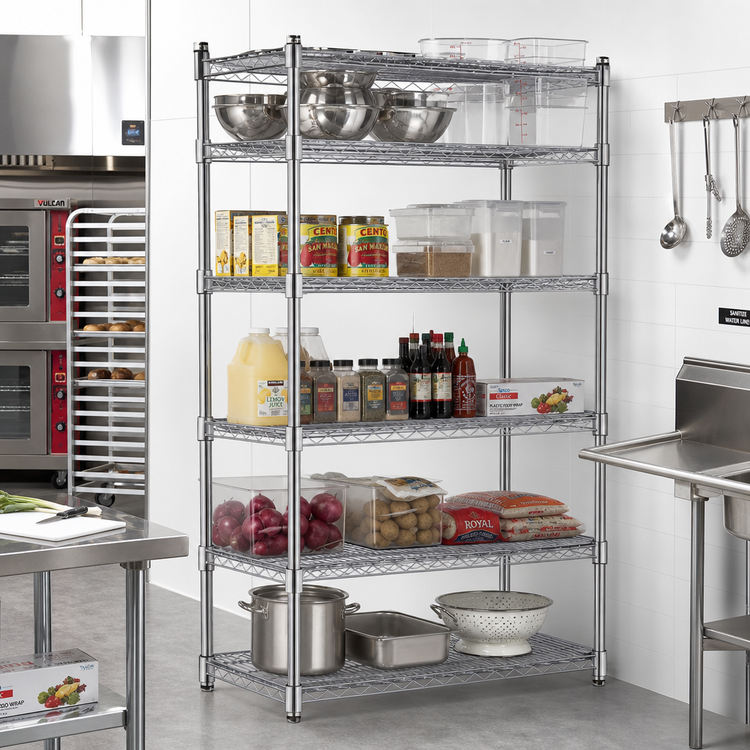 Product image #2 for Heavy Duty Stationary 5-Tier Wire Shelving Unit, 24 x 72 x 84 Inches, Chrome, 800 lb. Capacity