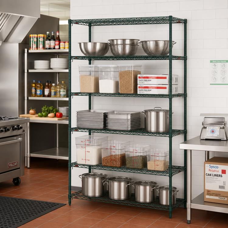 Product image #3 for Metro Super Adjustable Super Erecta Stationary Wire Shelving Starter Unit, 30W x 21D x 74H, 5 Shelves, Metroseal 3 Green Epoxy Finish