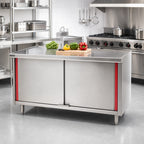 Thumbnail image #2 for Eagle Group Spec-Master CB2496SEM 96 x 24 Inch Stainless Steel Enclosed Work Table with Sliding Doors, 14-Gauge Marine-Edge Top
