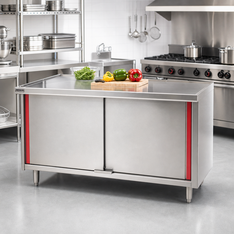 Product image #2 for Eagle Spec-Master Marine Counter Edge Enclosed Work Table with Sliding Doors, 96 Inch x 24 Inch, Stainless Steel Top