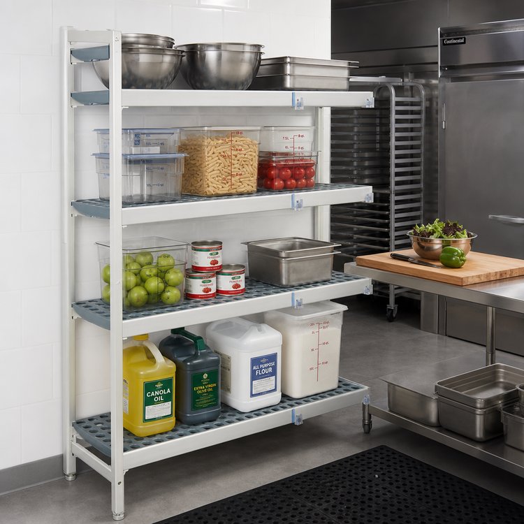 Product image #2 for Fermostock 4-Tier Corner Expansion Polymer Shelving Unit, 42" W x 14" D x 66" H