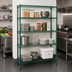 Thumbnail image #2 for Quantum Stationary Wire Shelving Starter Kit, 48-Inch W x 12-Inch D x 74-Inch H, 4 Shelves, Green Epoxy Antimicrobial Finish