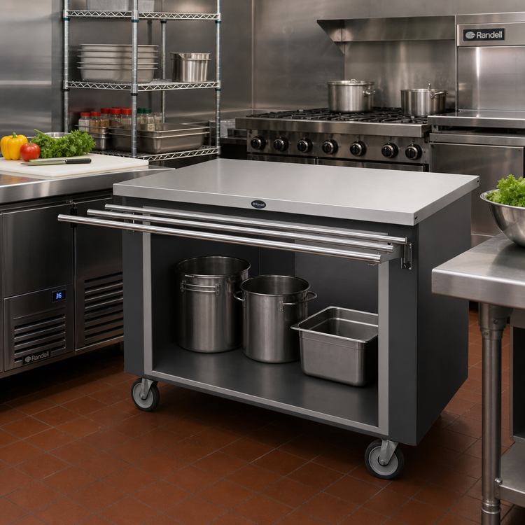 Product image #2 for Randell 48-Inch Mobile Modular Solid-Top Utility Station with Open Shelf Base and Stainless Steel Top