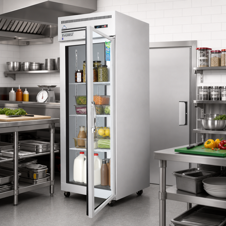 Product image #2 for Everest Refrigeration One-Section Pass-Thru Refrigerator with Glass Front and Solid Rear Doors, 23 Cu. Ft., 29-1/4" Wide