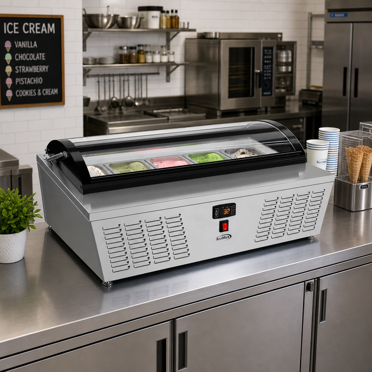 Product image #3 for KoolMore 39-Inch Countertop 5-Pan Ice Cream Display Freezer with Glass Top