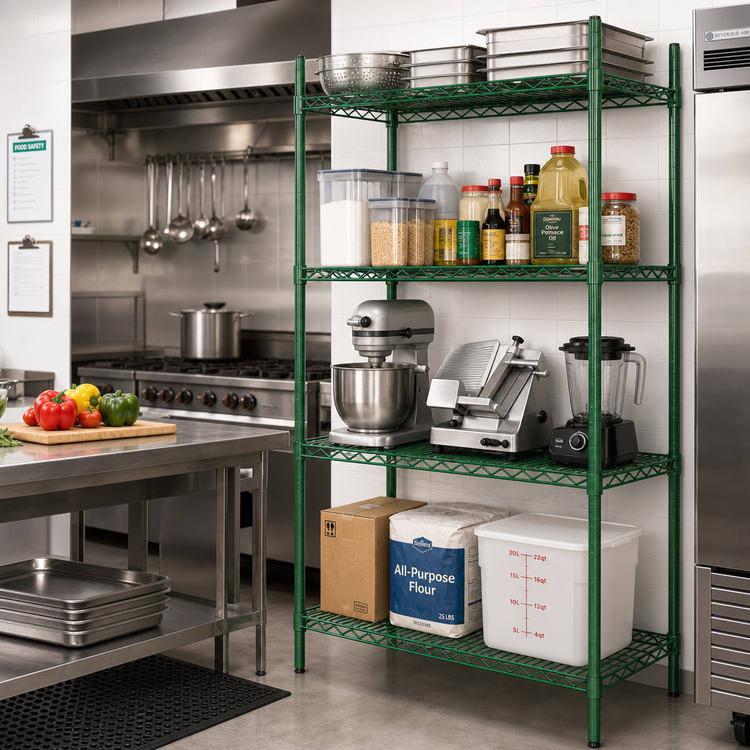 Product image #2 for Heavy Duty 4-Tier Green Epoxy Wire Shelving Unit, 42 x 14 x 74 Inches