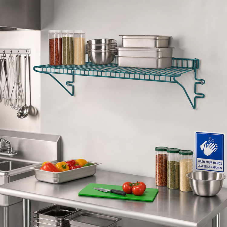 Product image #2 for Eagle Snap-n-Slide Wall-Mounted Wire Shelf, 36 x 12 Inches, Blue-Green Hybrid Epoxy Finish